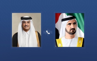 الصورة: محمد بن راشد يتقبّل خلال اتصال هاتفي تعازي أمير دولة قطر في وفاة الشيخ أحمد بن راشد