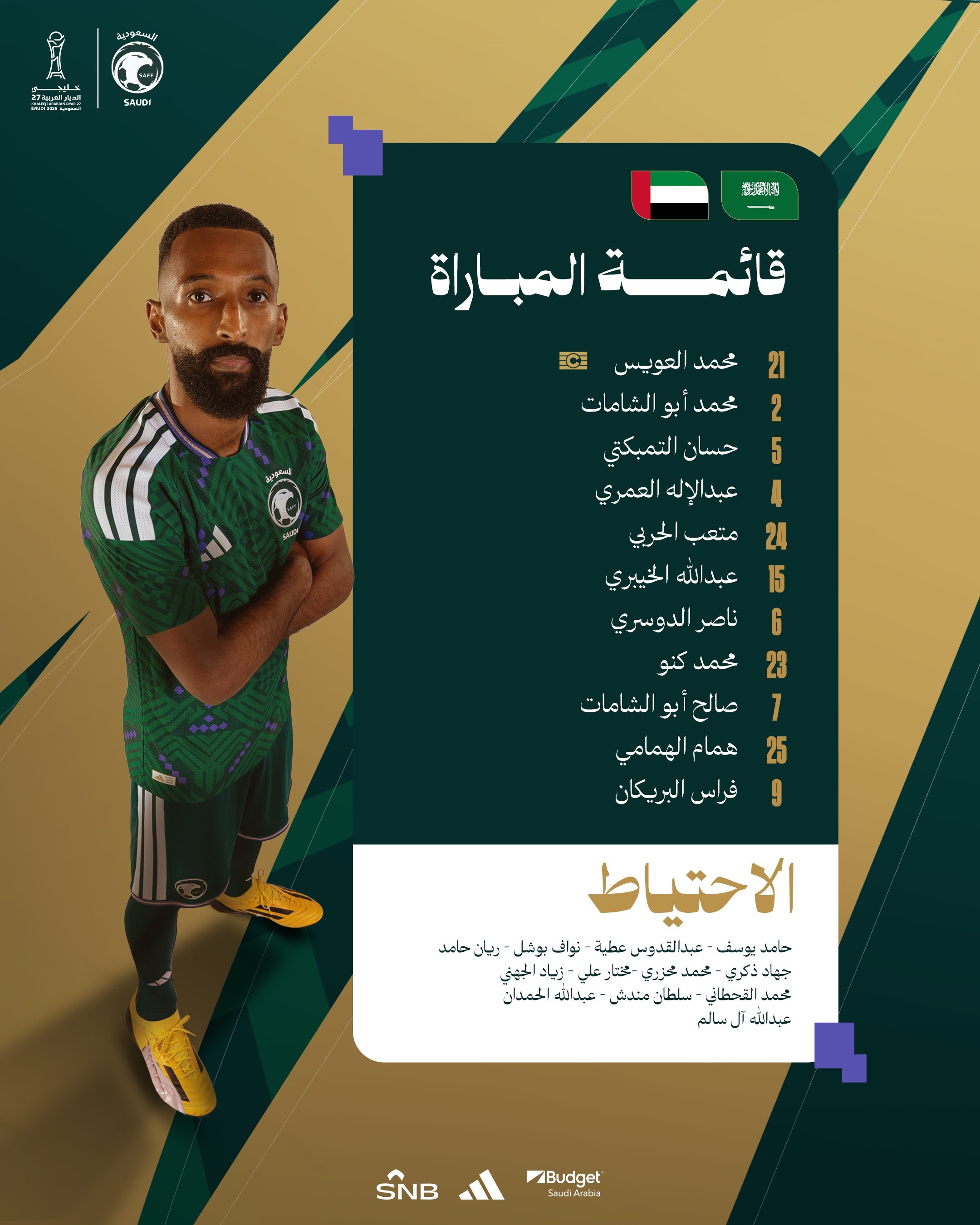 تشكيلة السعودية.. البريكان يقود هجوم «الأخضر» في نهائي «خليجي 27»