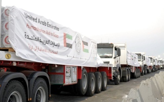 الصورة: دخول قافلتين إماراتيتين تحملان 260 طناً من المساعدات إلى غزة