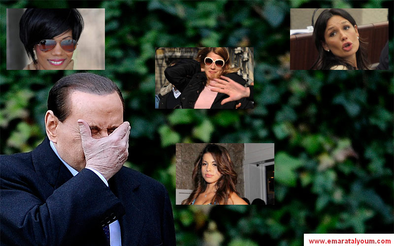 صورة مركبة لبرلسكوني وبعض الفتيات المتورطات معه في فضائح جنسية-أ.ف.ب