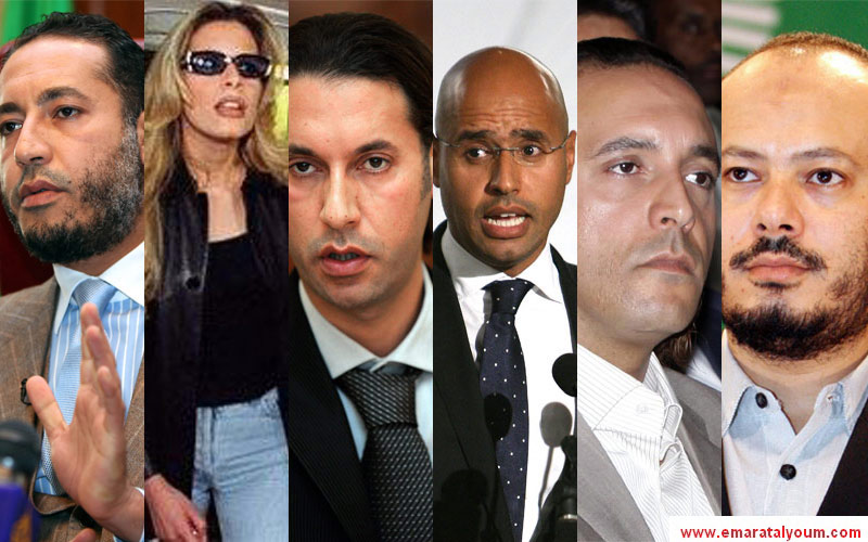 صورة مركبة لـ6 من أبناء القذافي.. علماً أن للزعيم الليبي 8 أبناء
