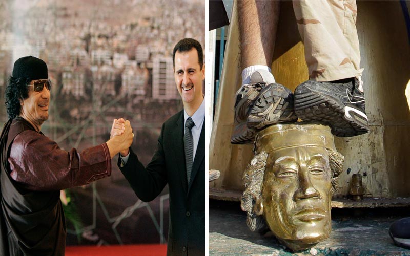 لم يمنح الثوار الزعيم الليبي معمر القذافي فرصة للاحتفال بذكرى مرور 42 عاماً على توليه الحكم في ليبيا، والتي تصادف يوم 1 سبتمبر المقبل، فاسقطوا حكمه الاستبدادي، وبات العقيد قاب قوسين أو أدنى من الاعتقال أو القتل أو الهرب-أ.ب