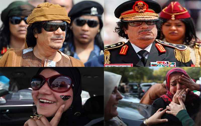 ملك الملوك  تحرسه انثى افريقية سمراء تمثل نصف ليبيا الغائب التائه الذي يحلم ان يكون نصف المجتمع