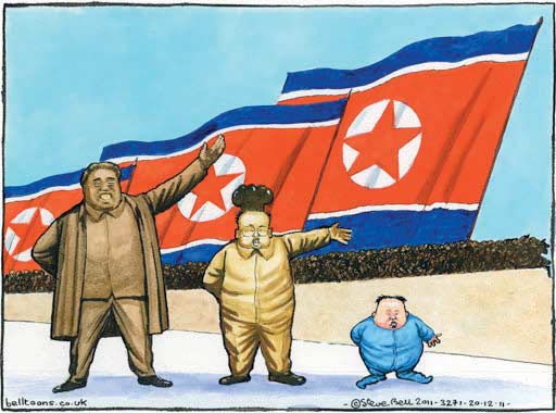 الأجيال الثلاثة لقادة كوريا الشمالية ..الجد_ كيم إيل سونغ،والأب _كيم جونغ 
أون.  عن " الغارديان"