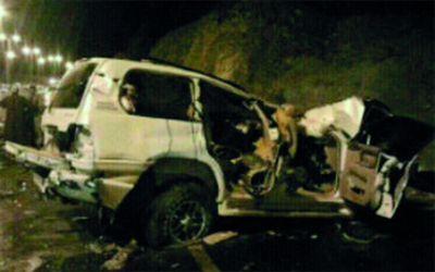 السيارة تعرّضت لاصطدامات قوية في الحادث خلال عودتها من عُمان. 	الإمارات اليوم