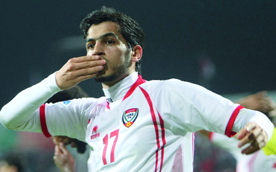 ماجد حسن سجل هدفاً في مباراة البحرين بـ«خليجي ‬21». تصوير: أسامة أبوغانم