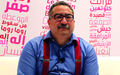 إبراهيم عيسى خلال الندوة التي أقيمت خلال فعاليات المعرض.                          	                                      من المصدر