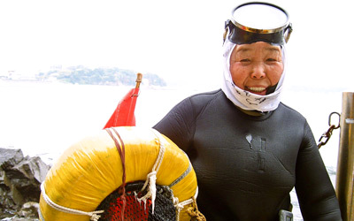 تعشق اليابانيات الغوص رغم المشقة والمخاطر، وتغوص النسوة في البحر عشرات الأمتار بحثاً عن الأصداف وعجائب البحر.