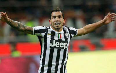 تيفيز يتصدر قائمة الهدافين في الدوري الإيطالي بـ15 هدفاً. أ.ب