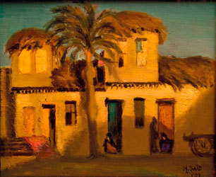 لوحة «بيت في طلخا»، التي تُظهر غروب الشمس تبلغ قيمتها التقديرية الأولية 60 ألف دولار.