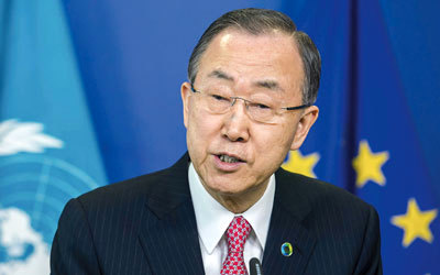 بان‭ ‬كي‭ ‬مون‭: ‬إنه‭ ‬لأمر‭ ‬محزن‭ ‬جداً،‭ ‬ألا‭ ‬يتمكن‭ ‬المجتمع‭ ‬الدولي‭ ‬من‭ ‬معالجة‭ ‬وضع‭ ‬مأساوي‭ ‬مثل‭ ‬الذي‭ ‬يجري‭ ‬في‭ ‬سورية‭.‬ أ‭.‬ب