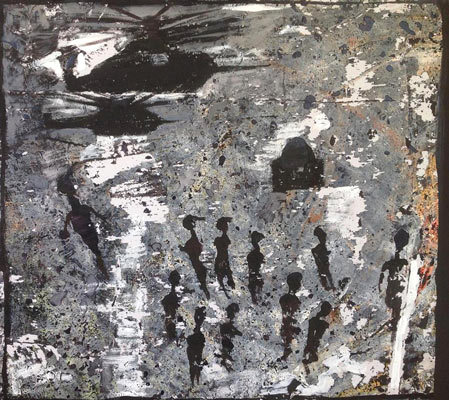 لوحة للفنان تيسير بركات عن جرائم الاحتلال في غزة.