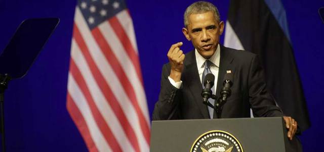 أوباما: هدف واشنطن هو إلغاء التهديد الذي يمثله «داعش» على المنطقة، لكن ذلك سيتطلب وقتاً وتحالفاً دولياً حقيقياً. إي.بي.إيه