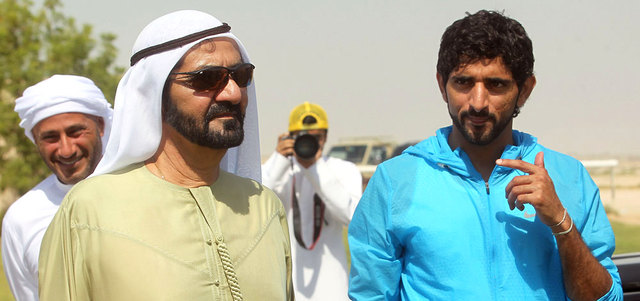 محمد بن راشد تابع سباق مدينة دبي الدولية للقدرة بحضور حمدان بن محمد. تصوير: أسامة أبوغانم