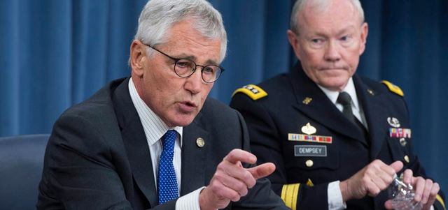 هاغل: مستقبل الحكم في سورية يجب أن يكون في صميم التحركات الأميركية، التي تركز الآن على ضربات جوية ضد «داعش»، وخطط لتدريب المعارضة السورية.  إي.بي.إيه