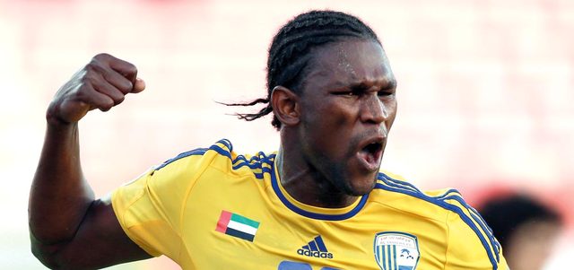 ديوب قاد الظفرة إلى دور الأربعة الكبار في كأس رئيس الدولة بتسجيله الهدف الأول وصناعته الثاني. تصوير: أسامة أبوغانم