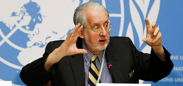 رئيس لجنة التحقيق الأممية حول سورية باولو بينييرو: قوات النظام والمجموعات المسلحة و«داعش» يفرضون حصاراً على المدن «تترتب عليه نتائج كارثية». رويترز