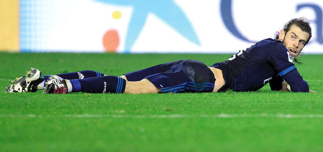 غاريث بيل سجل هدف التقدم الثاني لريال مدريد بمرمى فالنسيا.   أ.ب