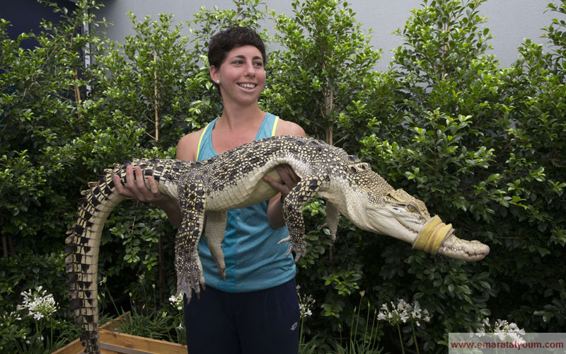 الأسبانية كارلا سواريث نافارو قررت استجماع شجاعتها والتقاط الصورة مع التمساح.