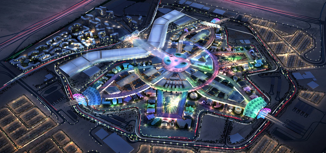 موقع «إكسبو 2020 دبي» يمتد على مساحة كيلومترين مربعين.  من المصدر