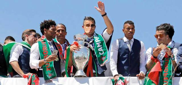 احتفال رونالدو متواصل مع منتخب البرتغال. أ.ف.ب