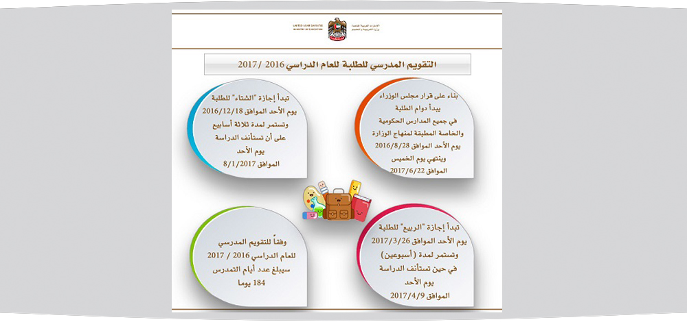 التقويم المدرسي للعام الدراسي 2017 2016 محليات التربية والتعليم الإمارات اليوم