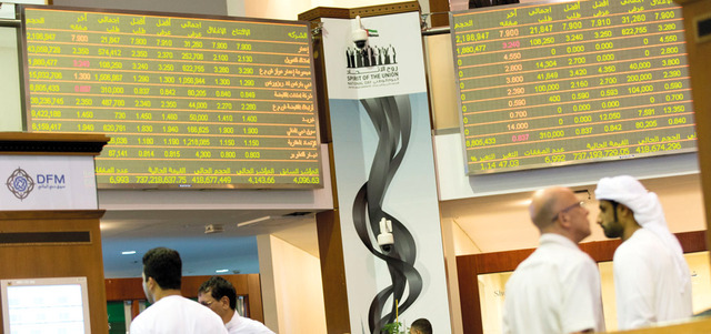 المؤشر العام لسوق دبي المالي انخفض 1.51% خاسراً 53.37 نقطة. تصوير: أحمد عرديتي