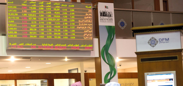 المؤشر العام لسوق دبي المالي فقَد خلال الأسبوع الماضي نحو 80 نقطة ليصل إلى مستوى 3492 نقطة. تصوير: أحمد عرديتي