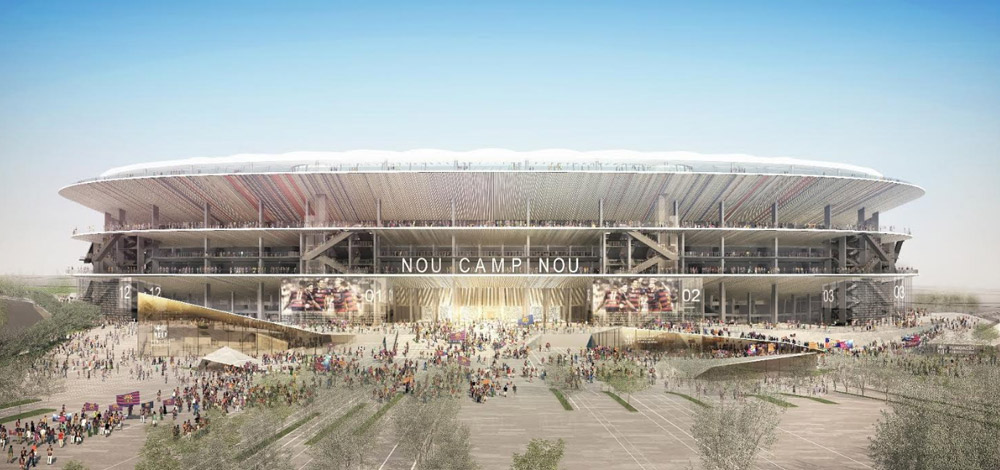 تصميم شكل ملعب (كامب نو) من الخارج بعد الانتهاء من التوسعة. من المصدر