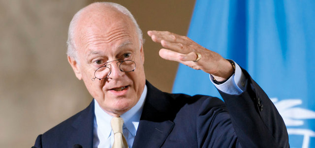 دي ميستورا يحث دمشق على السماح فورا بتوزيع المساعدات الانسانية. أ.ف.ب