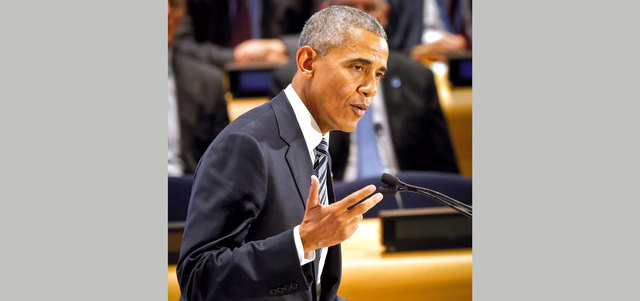 أوباما متحدثاً إلى الجمعية العامة للأمم المتحدة. أ.ب