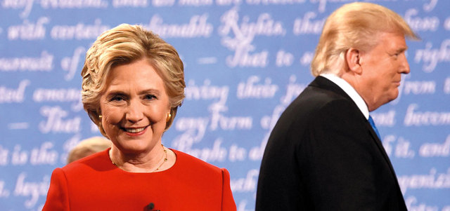 تبادل الاتهامات الشخصية سيطر على المرشحين كلينتون وترامب. أ.ف.ب