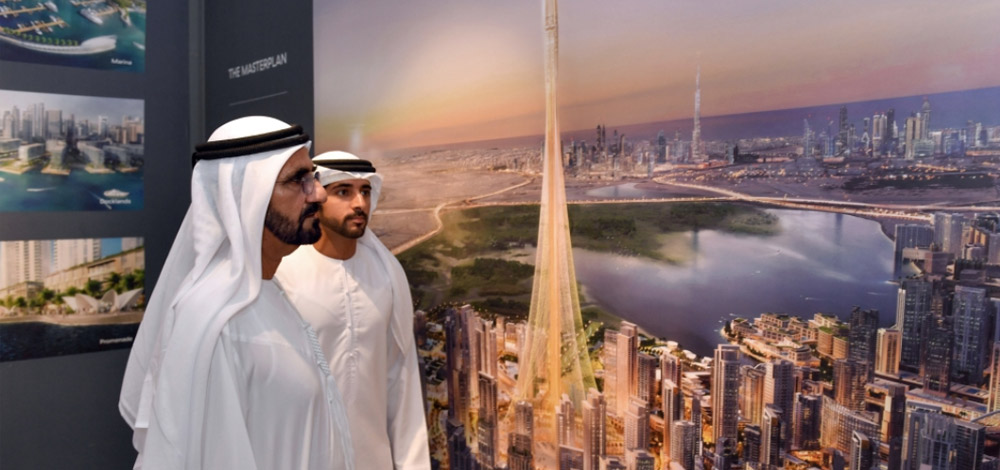 سموه يطلع على تصور لشكل منطقة برج خور دبي بعد اكتمال أعمال البناء
