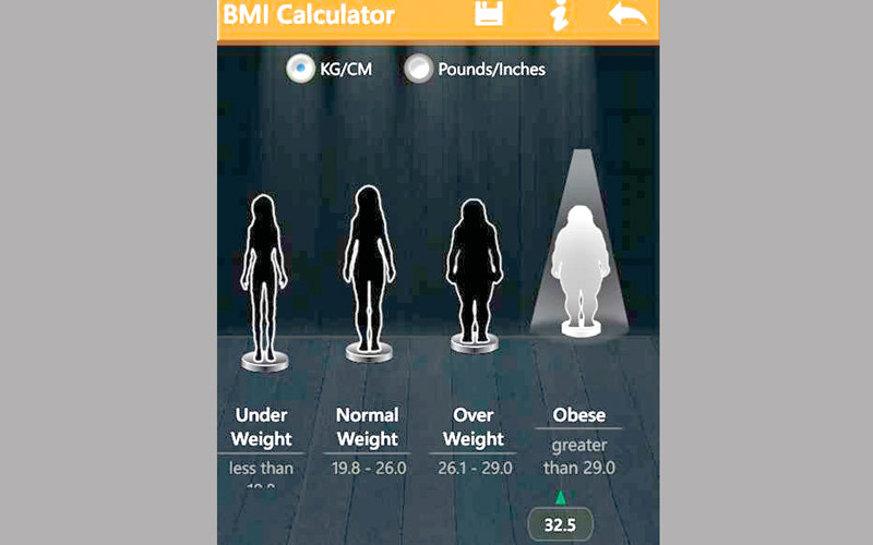 التطبيق يتيح متابعة وزن الحامل مع حساب مؤشر كتلة الجسم. من المصدر