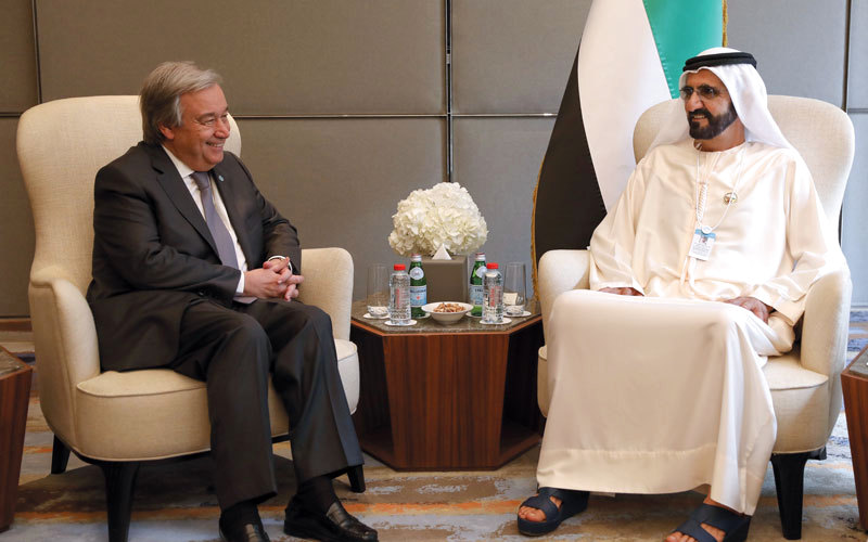 محمد بن راشد استقبل الأمين العام للأمم المتحدة. وام