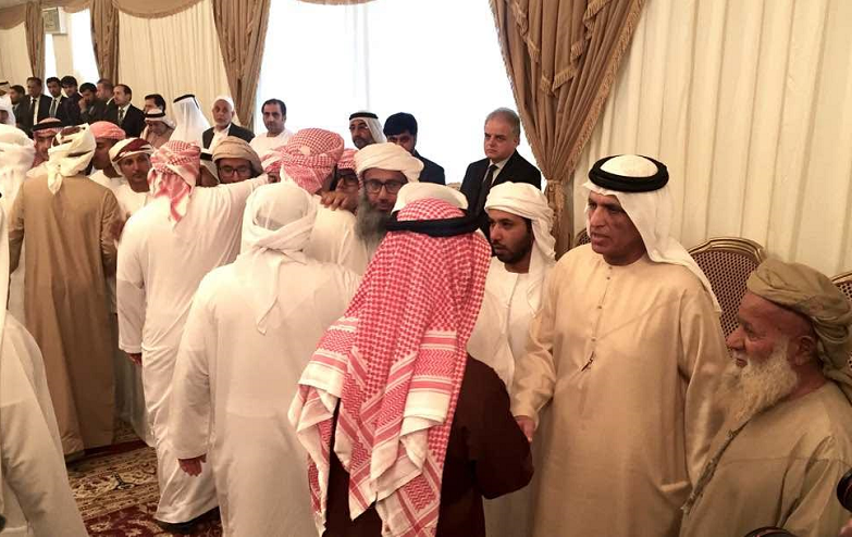 صاحب السمو الشيخ سعود بن صقر القاسمي حاكم رأس الخيمة يتقبل التعازي بالشهيد الكعبي