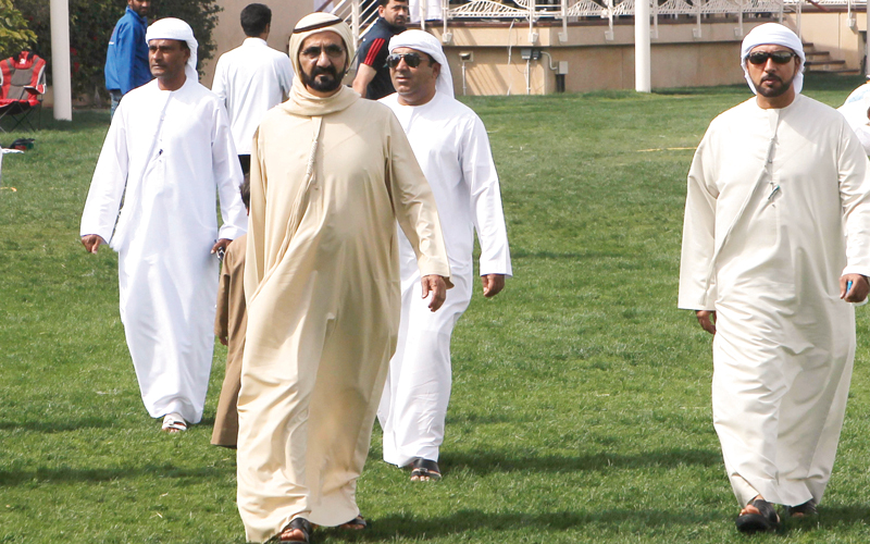 محمد بن راشد خلال حضوره سباق جميلتي للقدرة. تصوير: أسامة أبوغانم