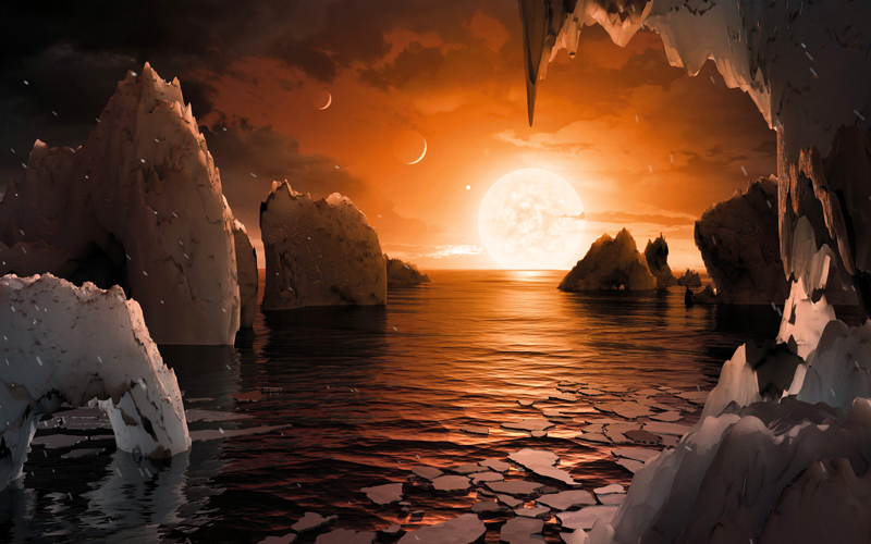 صورة وزعتها «ناسا» توضح رؤية تخيلية لفنانين من الوكالة لهذه الكواكب خارج المجموعة الشمسية. إي.بي.إيه