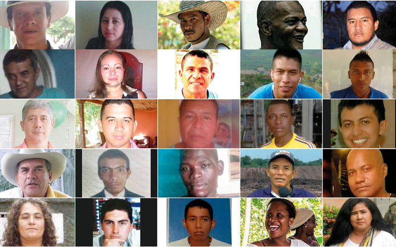 مجموعة من الشخصيات من قادة المجتمعات الذين تم اغتيالهم على أيدي العصابات الإجرامية في كولومبيا. أرشيفية