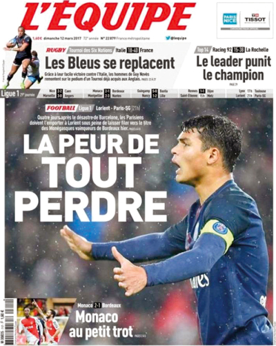 واصلت صحيفة &laquo;لوكيب&raquo; الفرنسية انتقاداتها لفريق باريس سان جيرمان، بعد سقوطه الأخير أمام برشلونة 1-6 ووداعه دوري أبطال أوروبا بغرابة، وعنونت غلافها: &laquo;الخوف من فقدان كل شيء&raquo;.