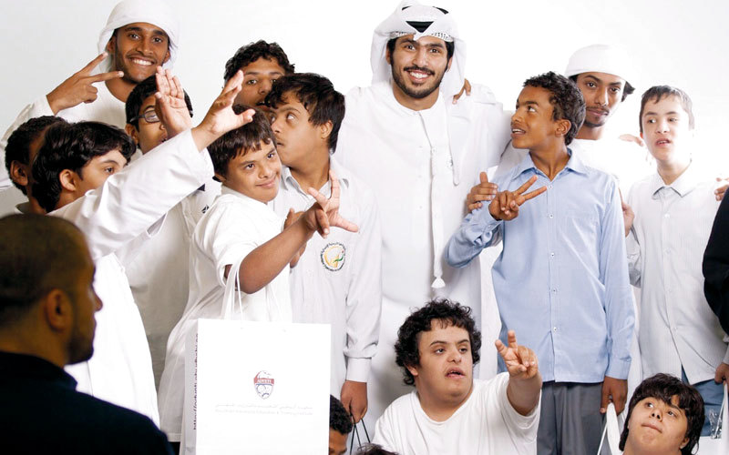 «أبطال داون» شاركوا في الاحتفالية بعدد من القصائد والكلمات الملهمة. الإمارات اليوم