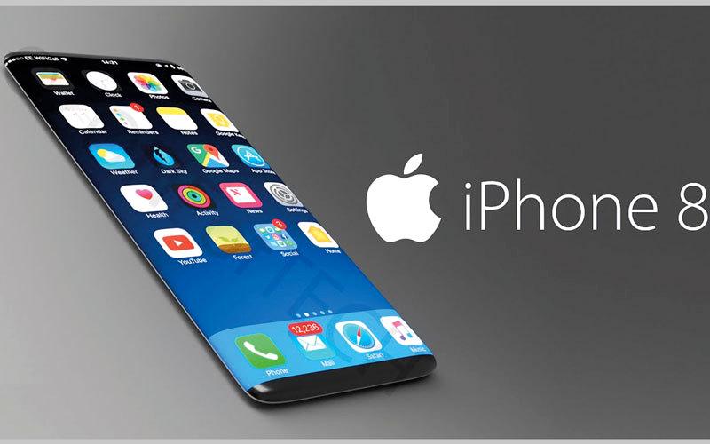من المتوقع أن يأتي «آي فون 8» بشاشة من الحافة للحافة ودون مفتاح رئيس. من المصدر